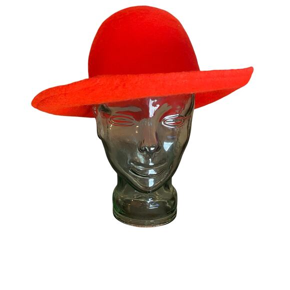 Vintage Mahara Mohair Wool Hat Red Orange Geo W Bollman Mod Fuzzy Felt USA main image 4